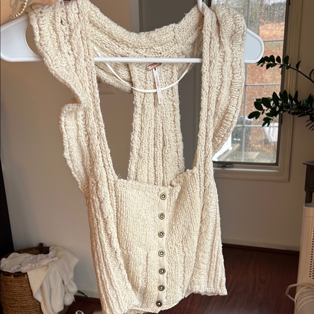 Cream Knit Button-Down Vest